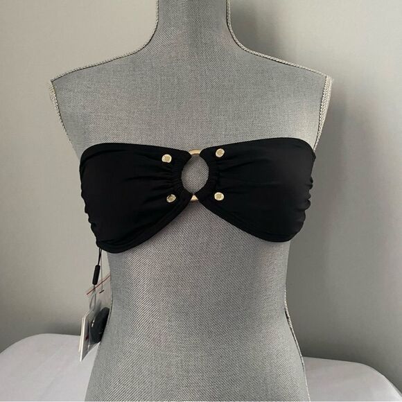 Calvin Klein Women's Printed Studded Bandeau Bikini Top Black size XL - Picture 2 of 3